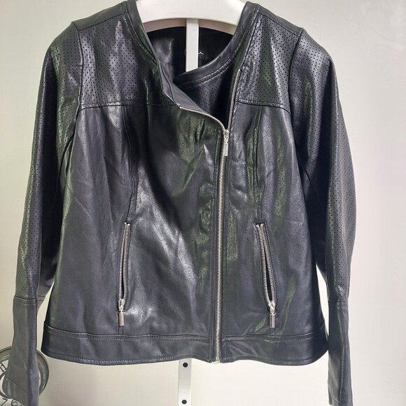 Lane Bryant Motto Jacket Perforated Black 14/16 Biker Asymmetrical Faux Leather - Picture 1 of 9